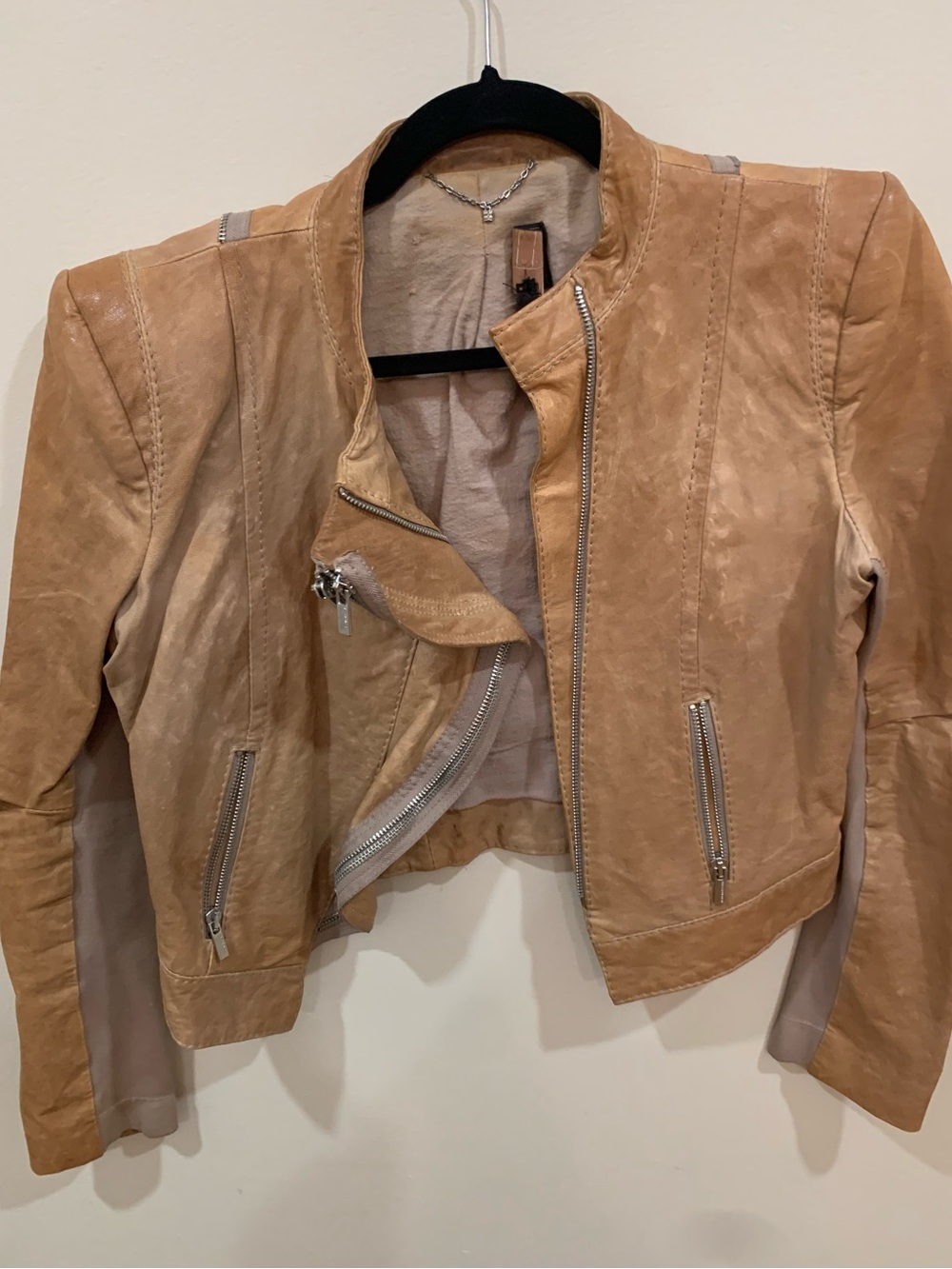 BCBGMaxAzria Tan Suede Moto Jacket